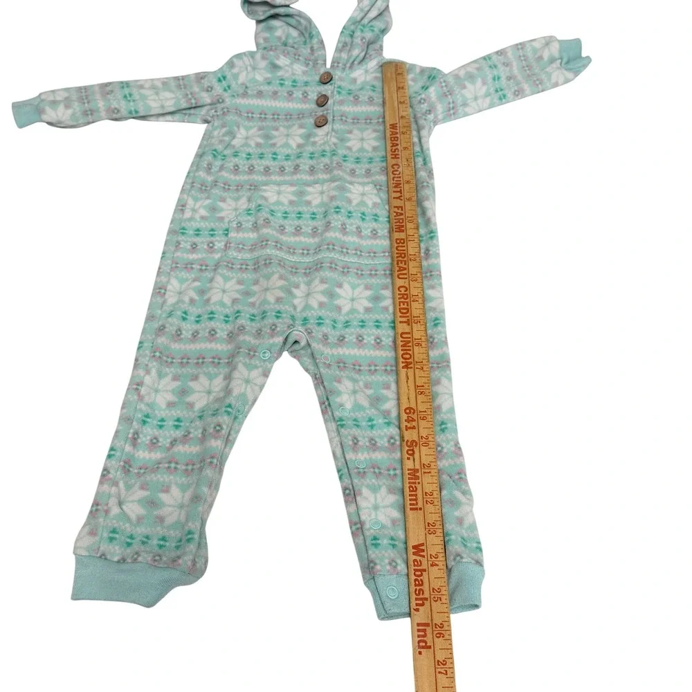 Carters Baby Girl 18M Mint Green Fair Isle Snowflake Fleece Hooded Jumpsuit